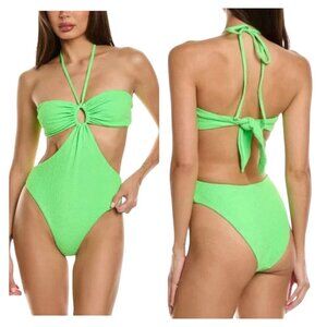 Mara Hoffman Blanca Cutout One Piece Swimsuit Lime Green Textured XL NWT
